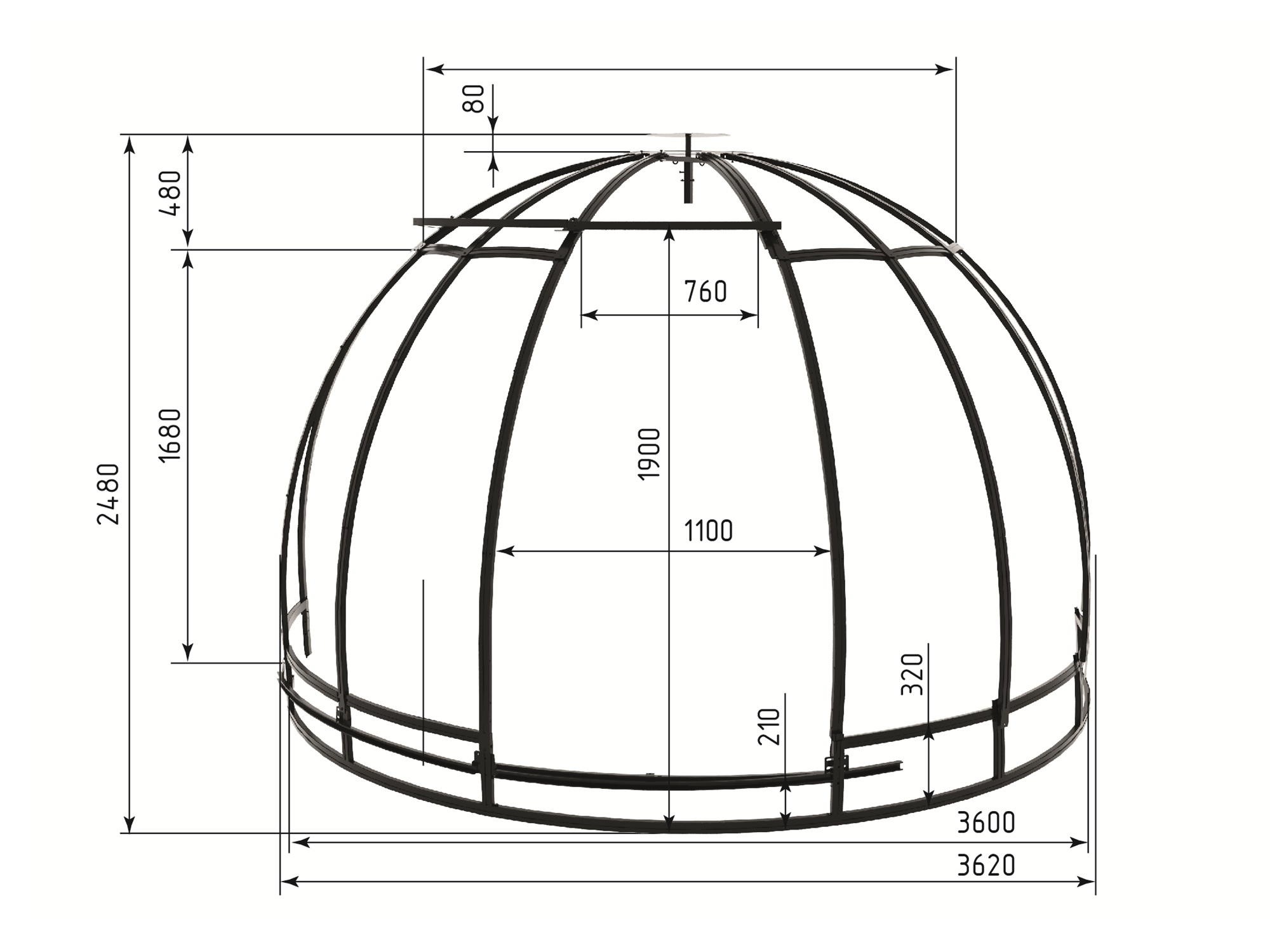 Купол SOL D = 3,5 м с прозрачным цоколем