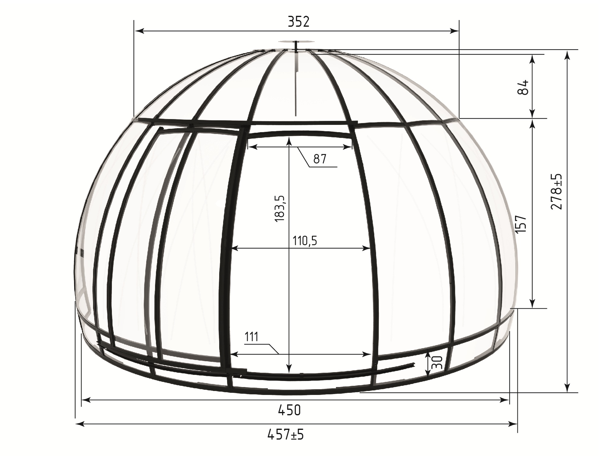 Купол SOL D = 4,5 м с прозрачным цоколем